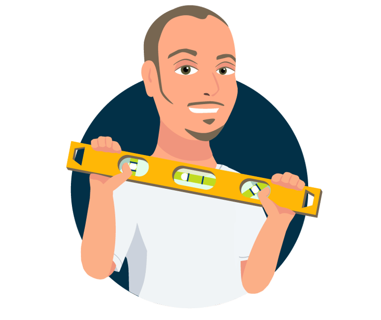 Cartoon graphic image of Cyd holding a level