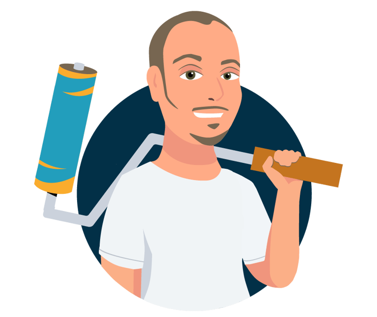 Cartoon graphic image of Cyd holding a paint roller