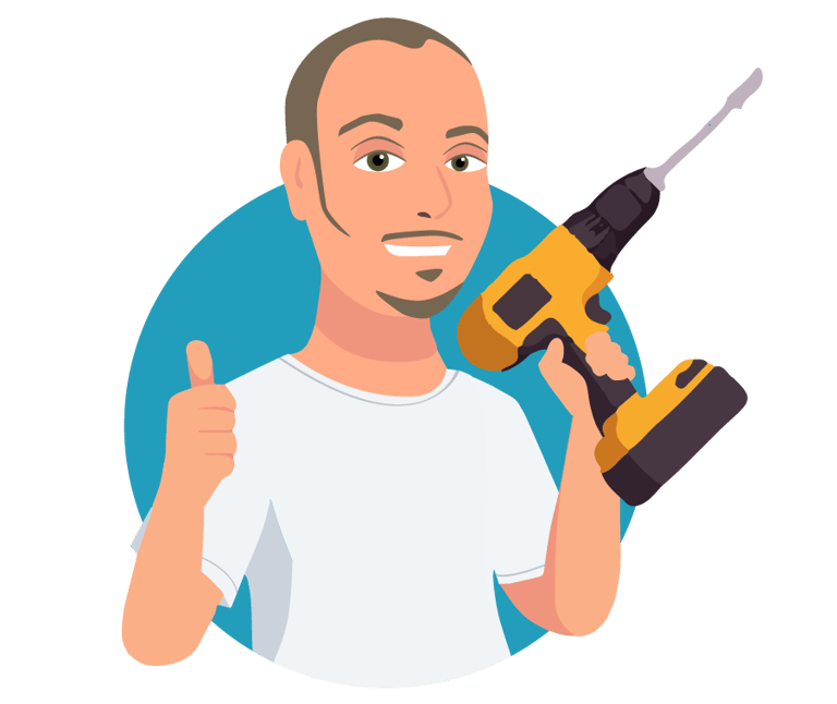 Cartoon graphic image of Cyd holding a drill