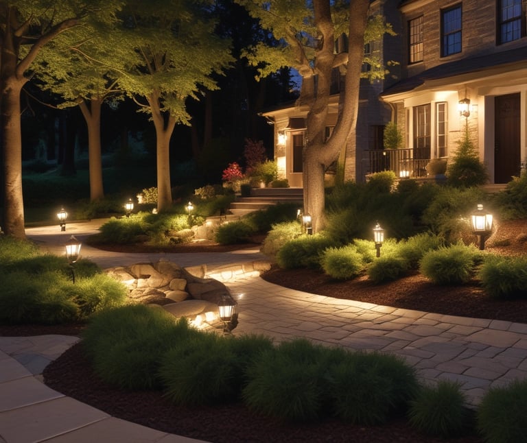 A warm and inviting outdoor space lit by Glowpath pathway lighting.