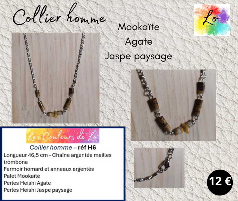 Collier argenté Mookaïte Agate Jaspe paysage Les Couleurs de Lo
