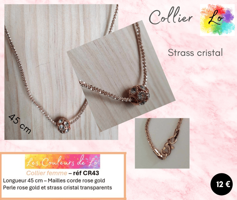 Collier rose gold strass cristal transparent Les Couleurs de Lo