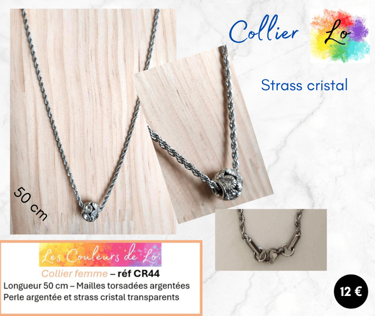 Collier argenté strass cristal transparent Les Couleurs de Lo