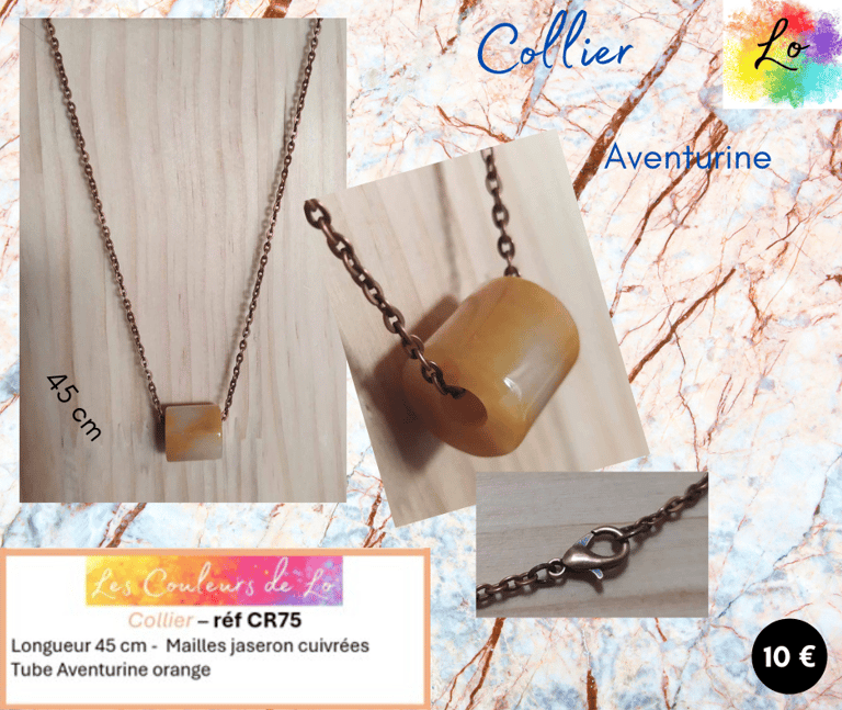Collier cuivré Aventurine orange Les Couleurs de Lo