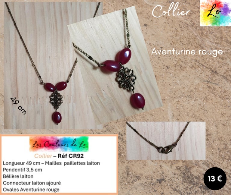 Collier laiton Aventurine rouge Les Couleurs de Lo