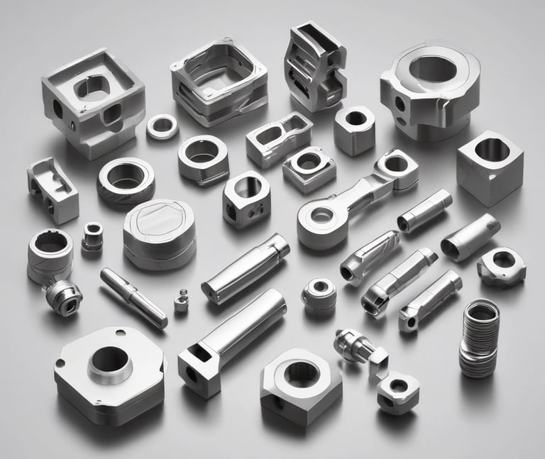 A close-up view of a complex, polished metallic engine component, featuring a series of cylindrical, mesh-covered air intake manifolds. The metal surfaces are reflective and intricately designed, indicating high precision engineering.