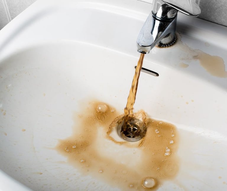 agua turbia marrón saliendo del grifo por sedimentos
