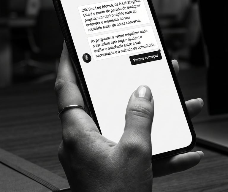 Chat com A Estratategista em tela de celular