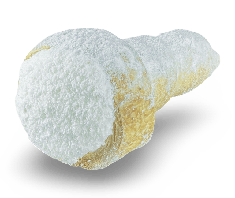 Conito de masa de hojaldre crujiente relleno de abundante crema chantilly y espolvoreado con azúcar 