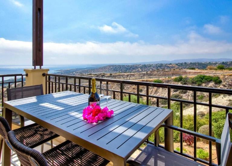 Sunset sea view from the terrace at Theseus Retreat holiday rental in Cyprus