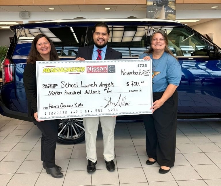 School Lunch Angels Check Presentation from Headquarter Nissan, Columbus, GA - 11/07/2025