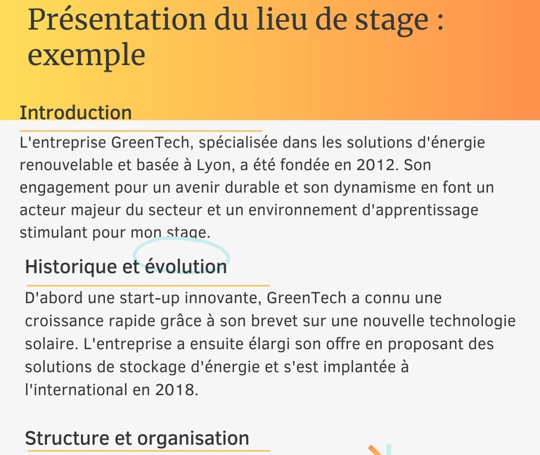 présentation du lieu de stage exemple