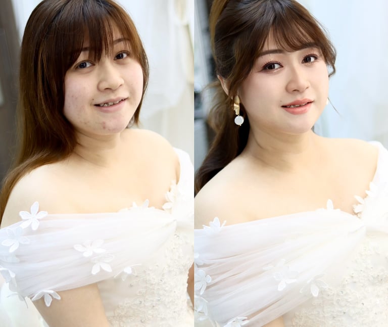 香港婚禮新娘化妝師妝前妝後對比