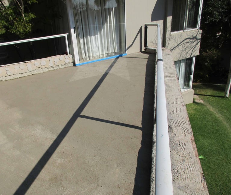 Screed in state of cure at bedroom sliding door end. Fourways Gardens, Sandton