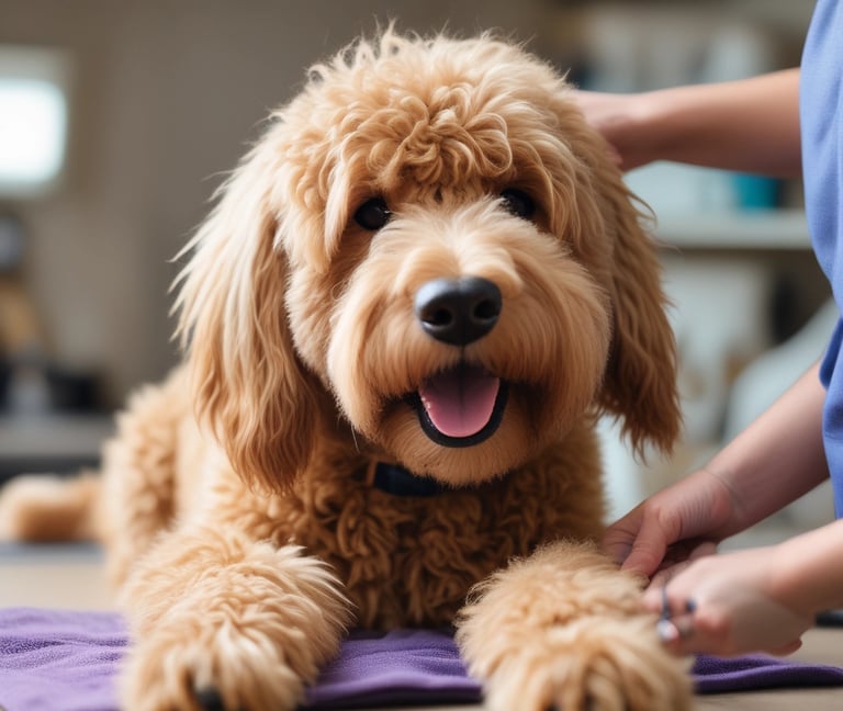 A happy dog just finished with its dog groom