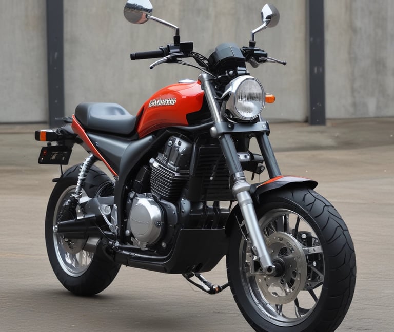 A dimly lit auto repair garage with two yellow cars, one on a lift and another below it. Various car parts, tools, and equipment are scattered around. A person is working at a desk on the right, while another person walks in the center. Shelves on the left are filled with tires and other items.