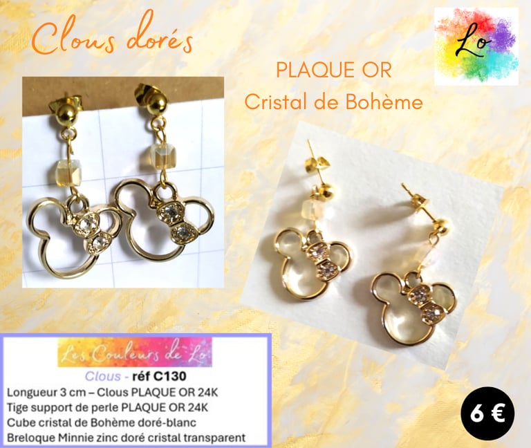 Boucles clous Plaqué or cristal de Bohème Minnie acier cristal Les Couleurs de Lo