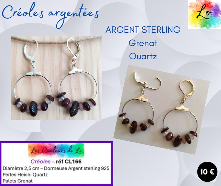 Créoles 925 2,5 cm Grenat Quartz Les Couleurs de Lo