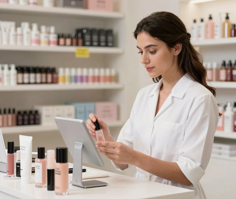 A collection of skincare and beauty products on a soft, white, fluffy background. The main items include a Clinique skin care jar, a Mario Badescu facial spray bottle, and a Clarisonic face cleansing brush with its accompanying tube. The arrangement is clean and aesthetically pleasing.
