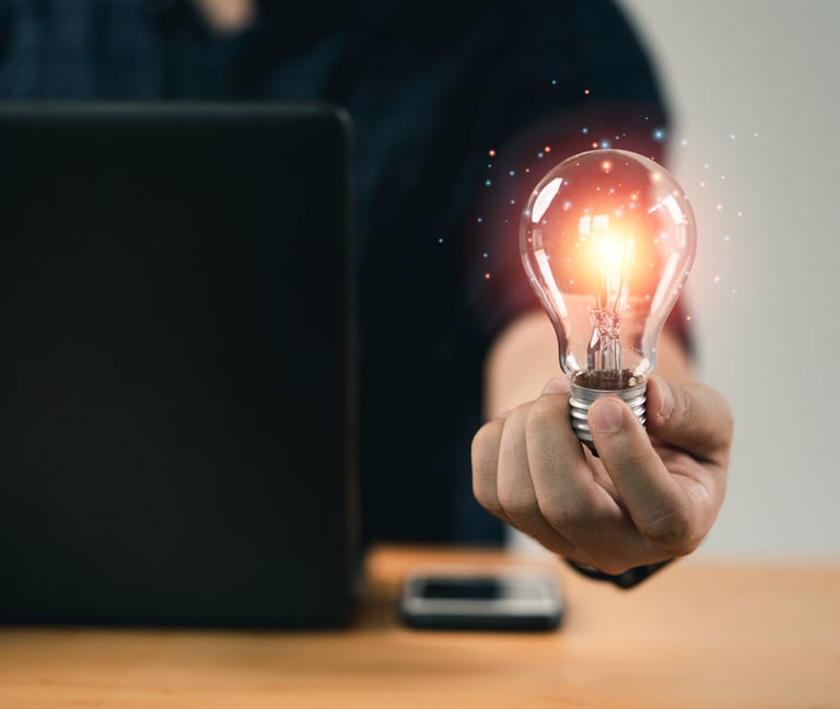 a person holding a light bulb in their hand