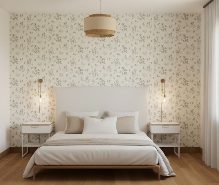 a bedroom with a bed and a lamp