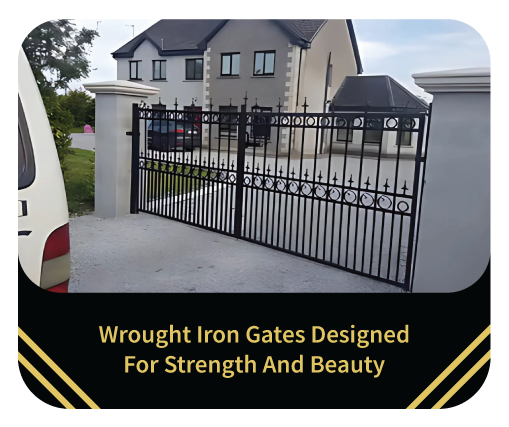 Wrought iron gates designed for strength and beauty.
