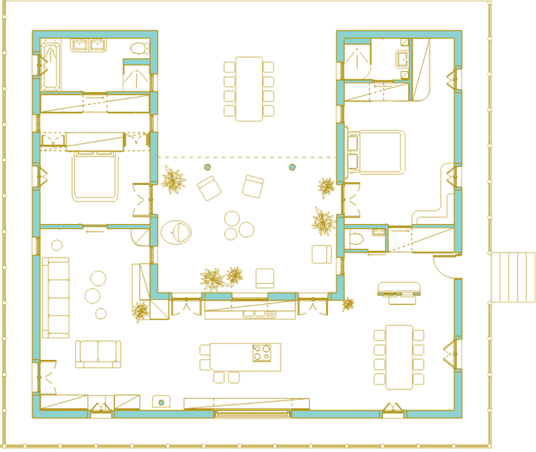Une vue en plan d'un aménagement intérieur, effectué par Versus, architecte d'intérieur