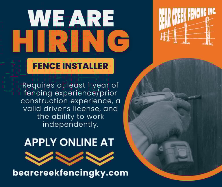 Now Hiring Fence Installers | Bear Creek Fencing