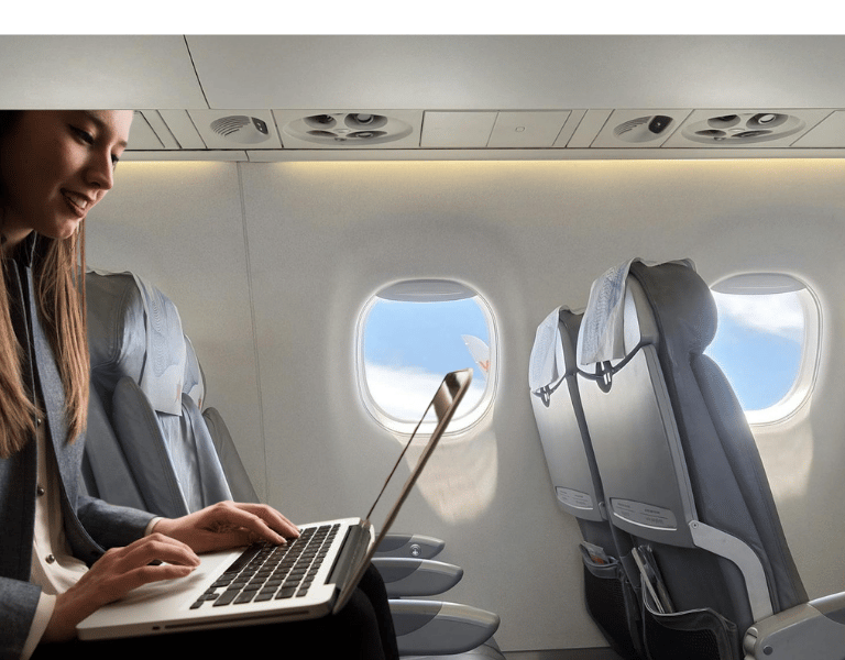 Lady working in the plane