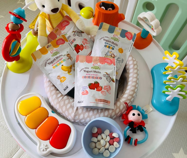 a table with snacks and toys