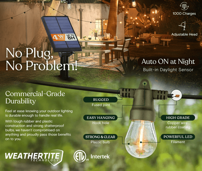 Brightech Ambience Pro String Lights enhancing a glamping setup