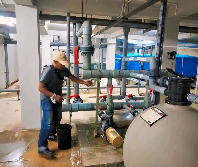 pengecekan instalasi kolam renang.