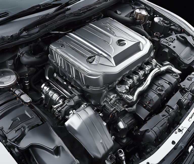 a car engine with a large engine in the engine compartment