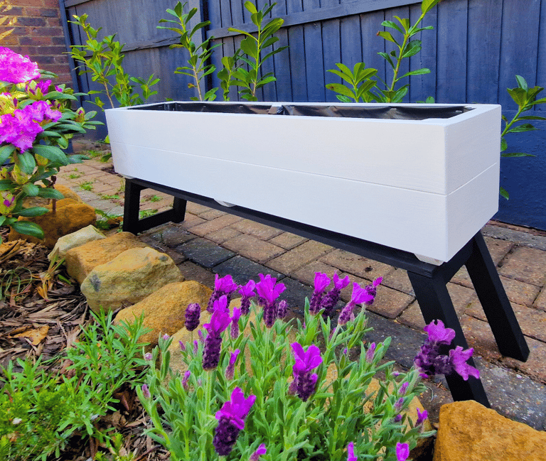 wooden trough planter box made from quality wood painted in colour white