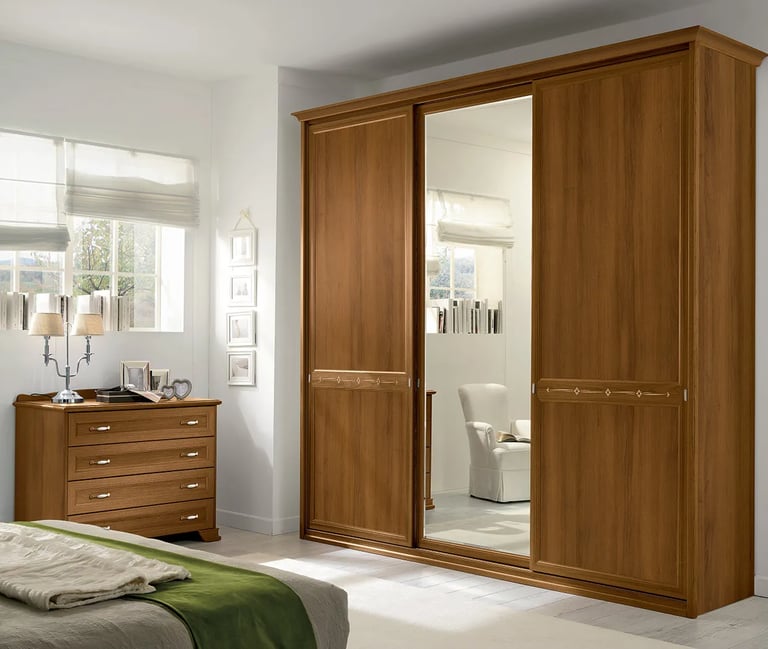 MazarakisArt: Συρώμενη Ντουλάπα Δωματίου - Καφέ Ξύλο με Καθρέφτη