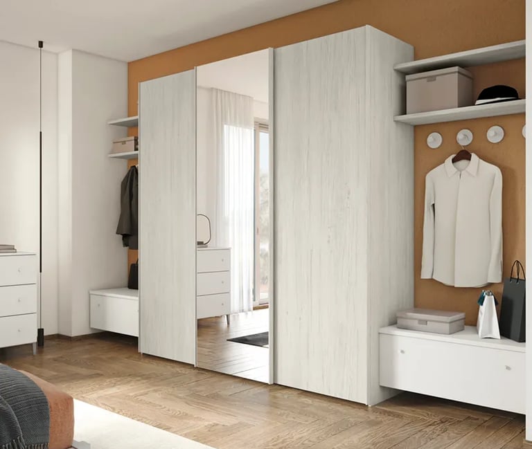 MazarakisArt: Συρώμενη Ντουλάπα Δωματίου - Λευκό Ξύλο με Καθρέφτη