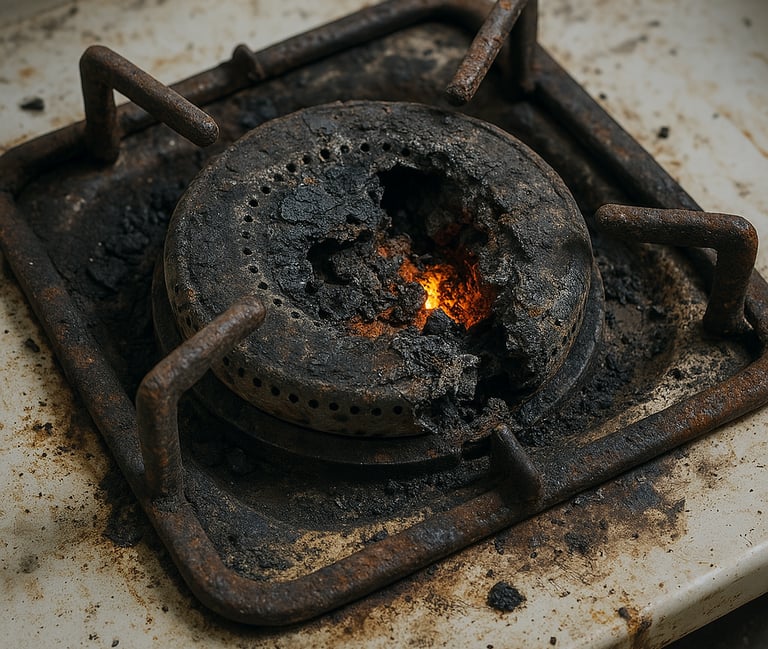 damaged gas burner