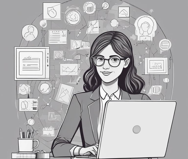 Clean workspace with a laptop showing a product roadmap and notes.