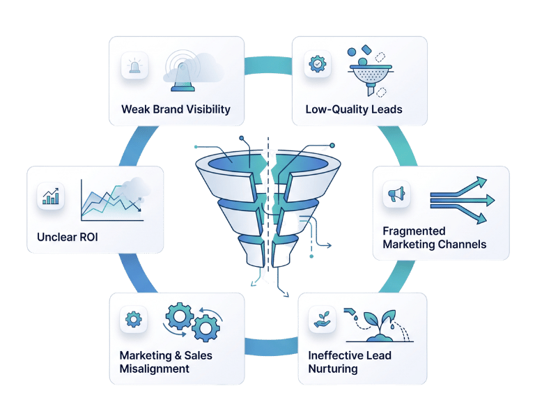 Demand generation challenges infographic showing common obstacles to pipeline growth.