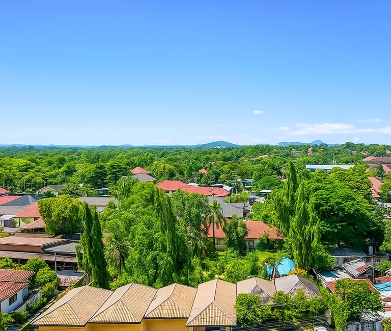 Scenic green view over Pattaya hinterland from elevated 1 Rai land at approx. 5 meters height