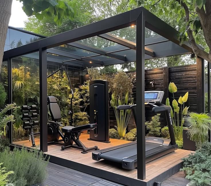 outdoor home gym in pod structure