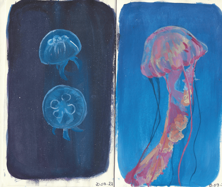 color study peinture sketchbook painting peinture méduses jellyfish painting