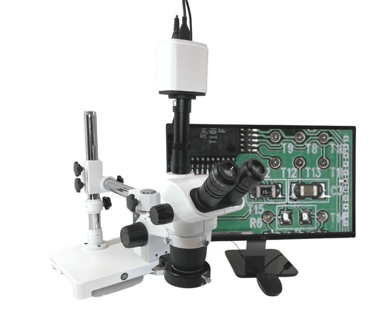 Trinocular optical stereo microscope with a camera and live 60fps view on TFT display