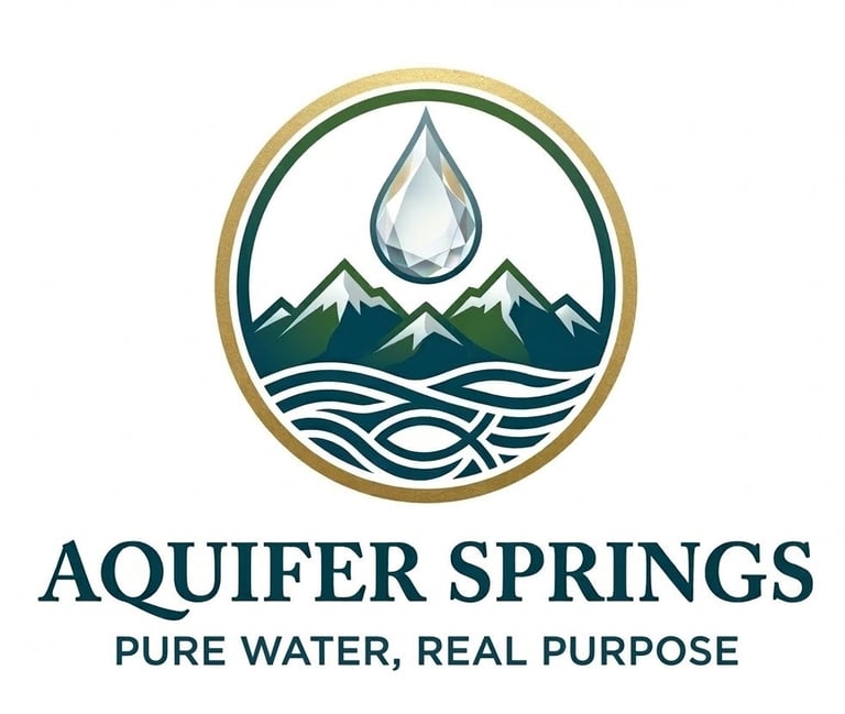 Aquifer Springs logo with fish and mountain for Kelowna water.