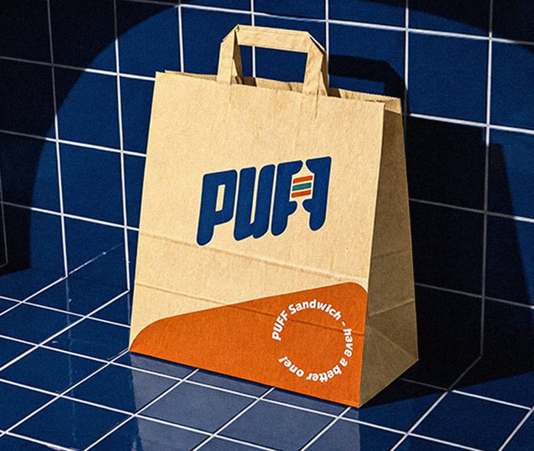 "Sistema de marca y desarrollo gráfico para la sandwichería premium Puff."