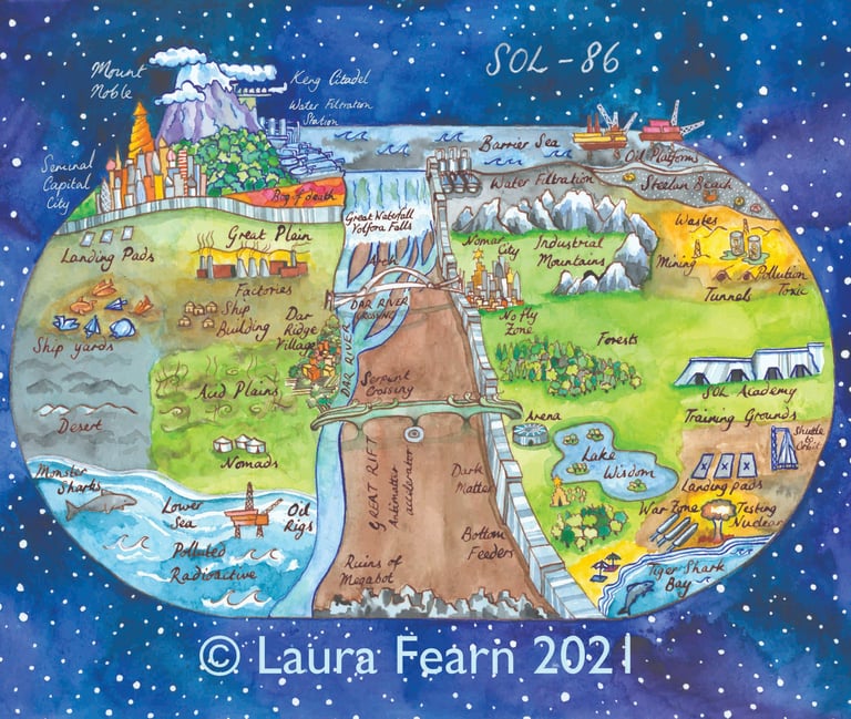A space map of an imaginary planet. 