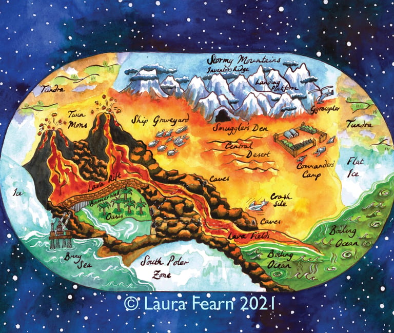 A space map of an imaginary planet.