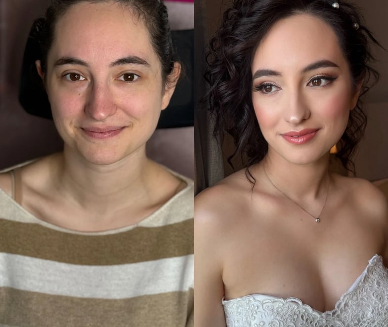 Prima e dopo make-up sposa elegante realizzato a Torino per il giorno del matrimonio