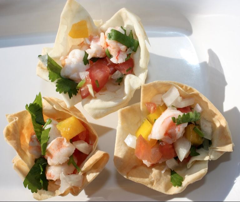 Mexican shrimp ceviche in phyllo cups