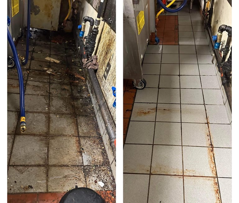 before and after picture of a restaurant kitchen